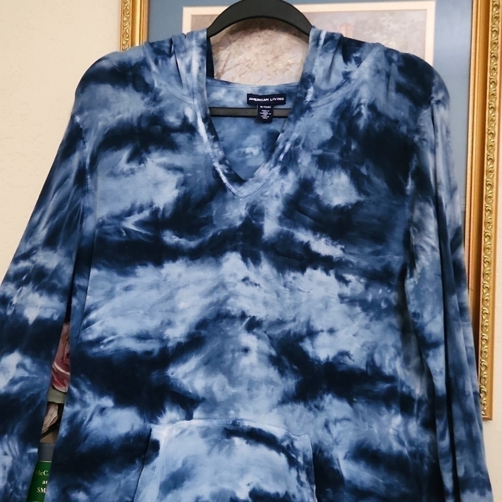 Blue Tie Die Hoodie With Front Pocket Long Sleeve XL Boho festival Coachella - Picture 6 of 11